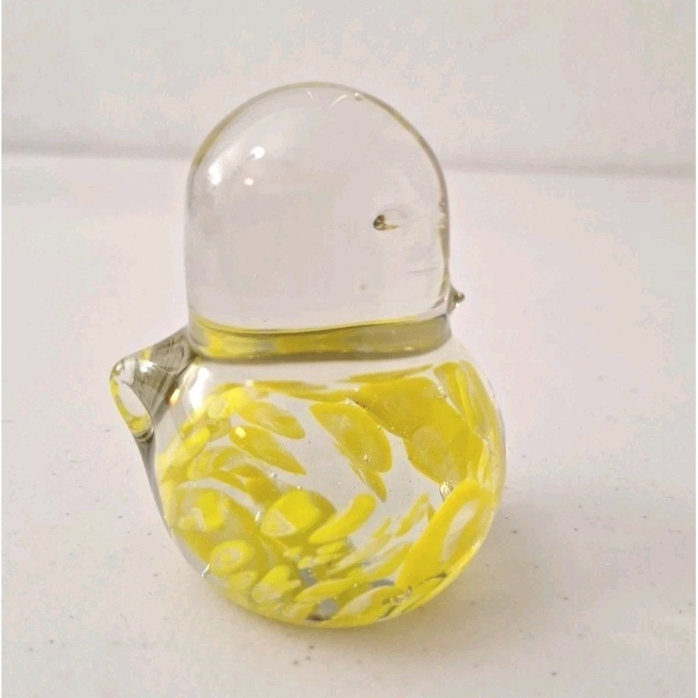 Vintage Handmade Blown Art Glass Paperweight Yellow Duck 3" Amazing Condition